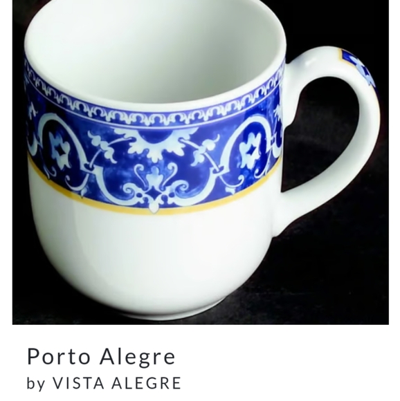 Vista Alegre Portugal 1824 Porto Alegre Print Set of 2 Mugs Blue White & Yellow - Picture 2 of 11